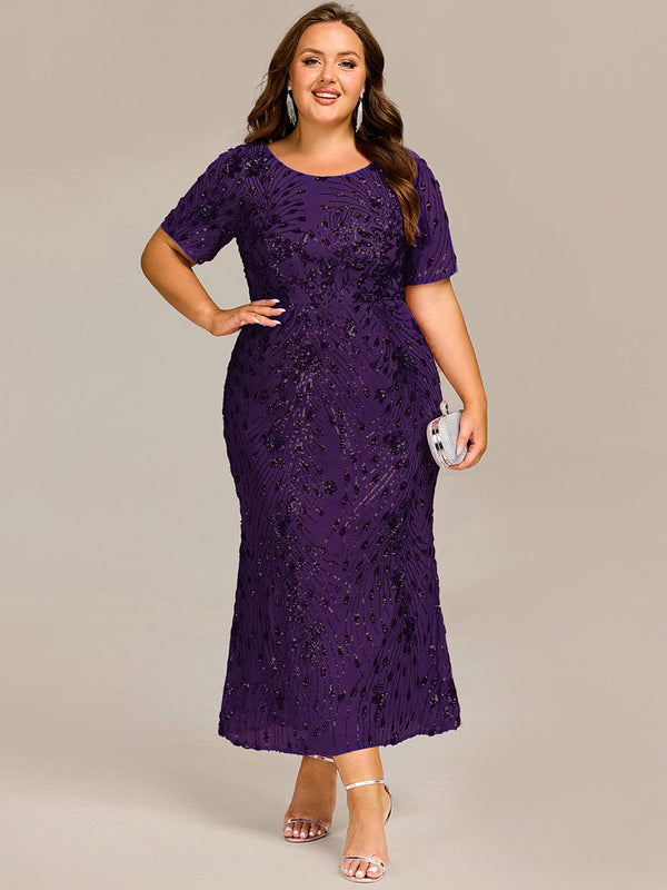 Plus Size Pleated Sequin Evening Dress