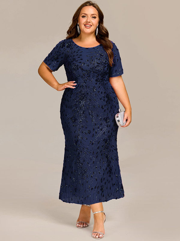 Plus Size Pleated Sequin Evening Dress