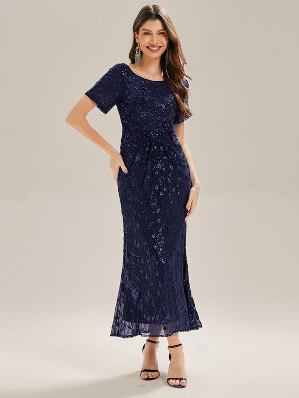 Sequin Mermaid Round Neck Evening Dress