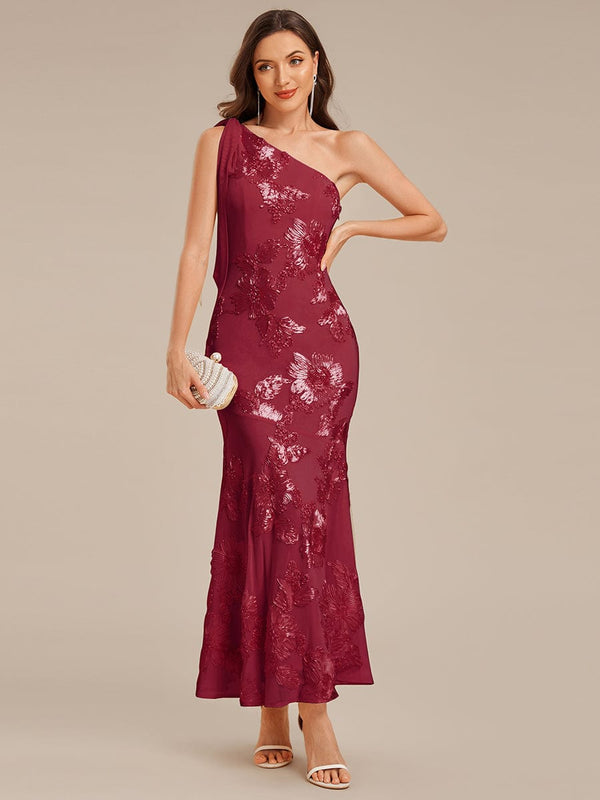 Designer One Shoulder Ribbon Mermaid Evening Dress