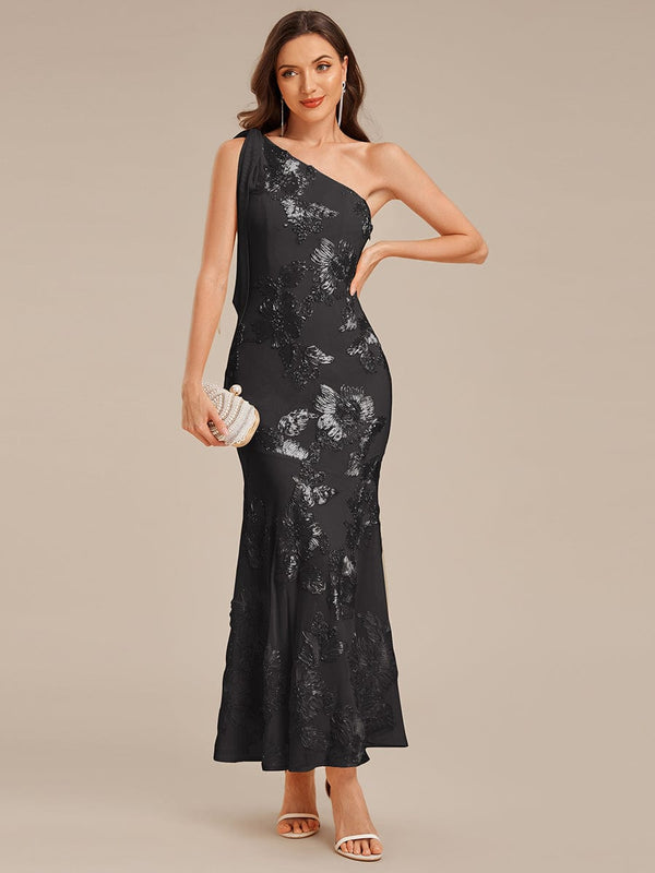 Designer One Shoulder Ribbon Mermaid Evening Dress