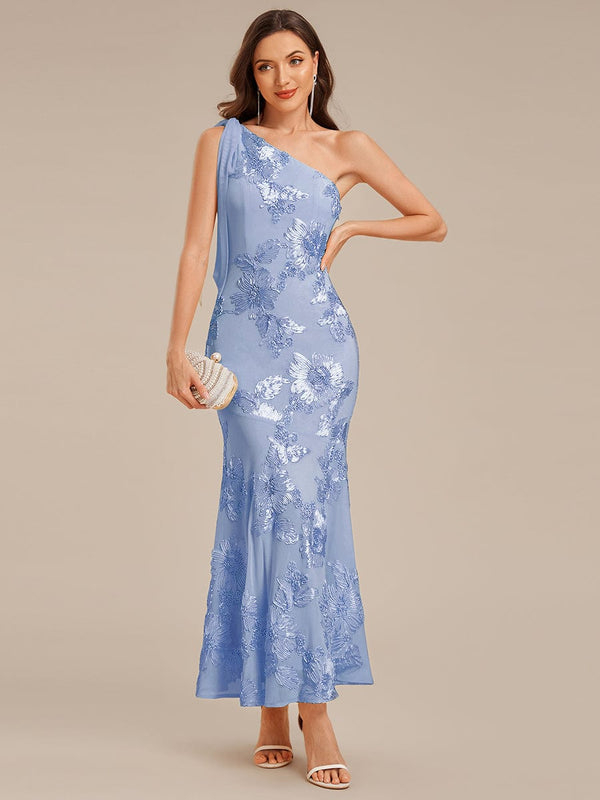 Designer One Shoulder Ribbon Mermaid Evening Dress
