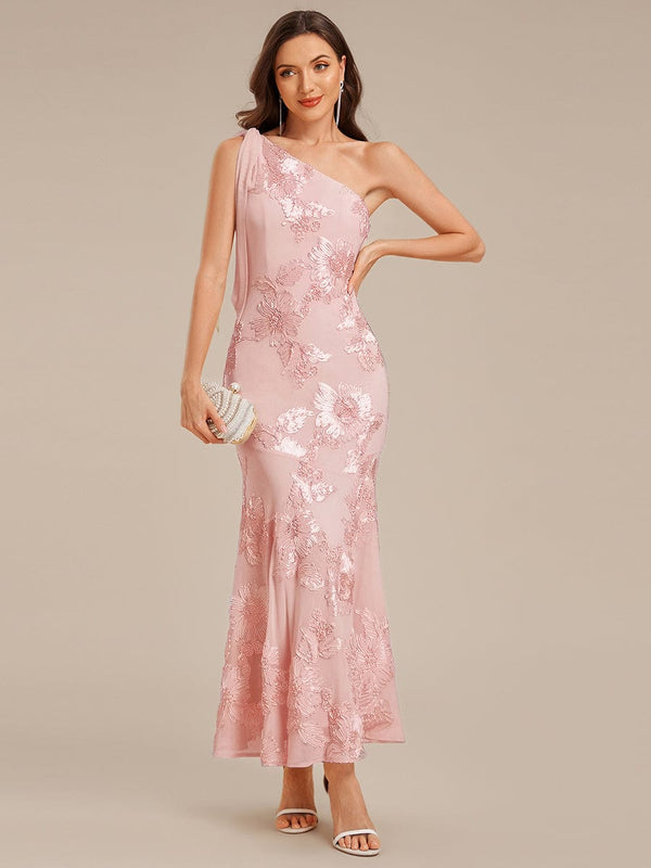 Designer One Shoulder Ribbon Mermaid Evening Dress