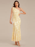 Designer One Shoulder Ribbon Mermaid Evening Dress
