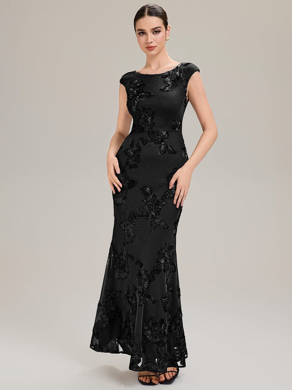 Designer Boat Neck Mermaid Evening Dress