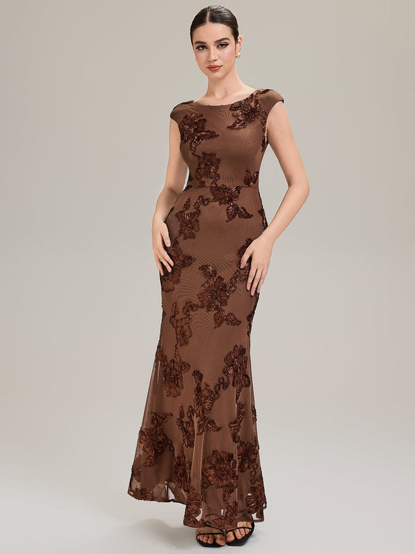 Designer Boat Neck Mermaid Evening Dress