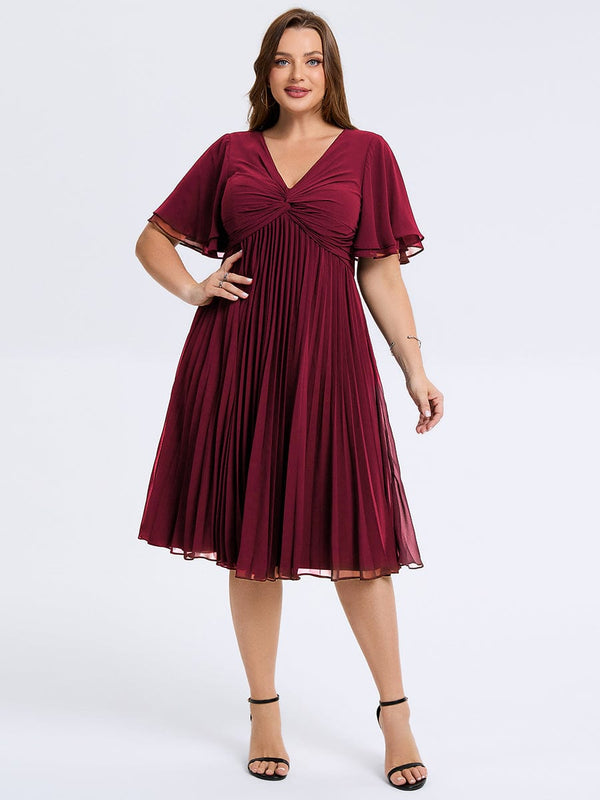 Plus Size Pleated Midi Wedding Guest Dress