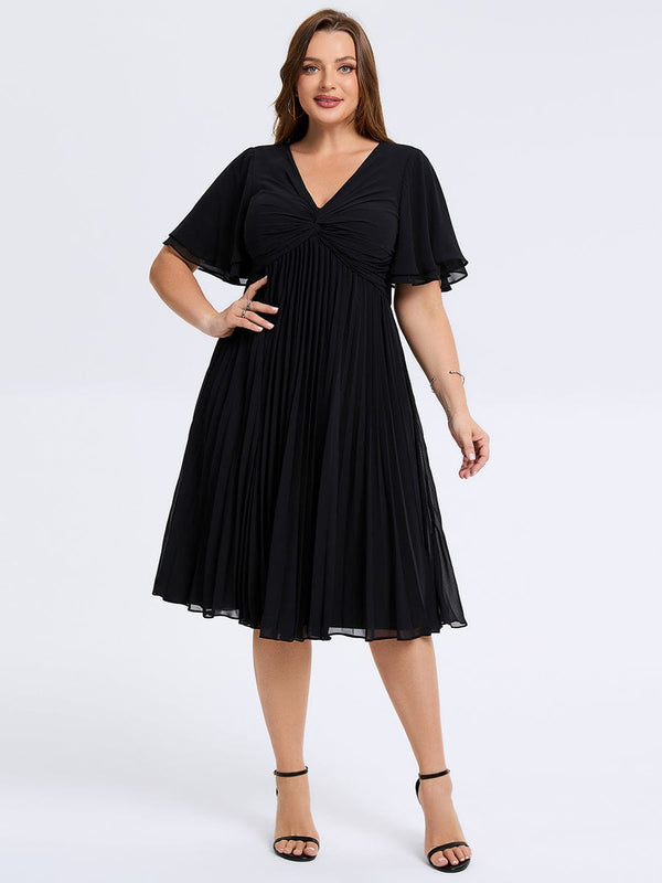 Plus Size Pleated Midi Wedding Guest Dress