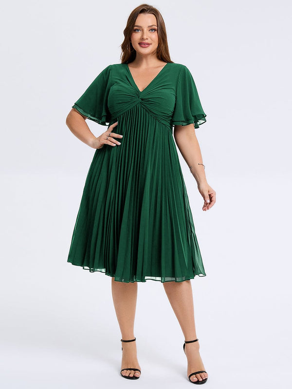 Plus Size Pleated Midi Wedding Guest Dress
