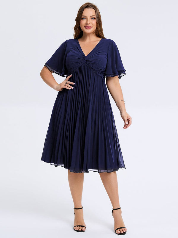 Plus Size Pleated Midi Wedding Guest Dress