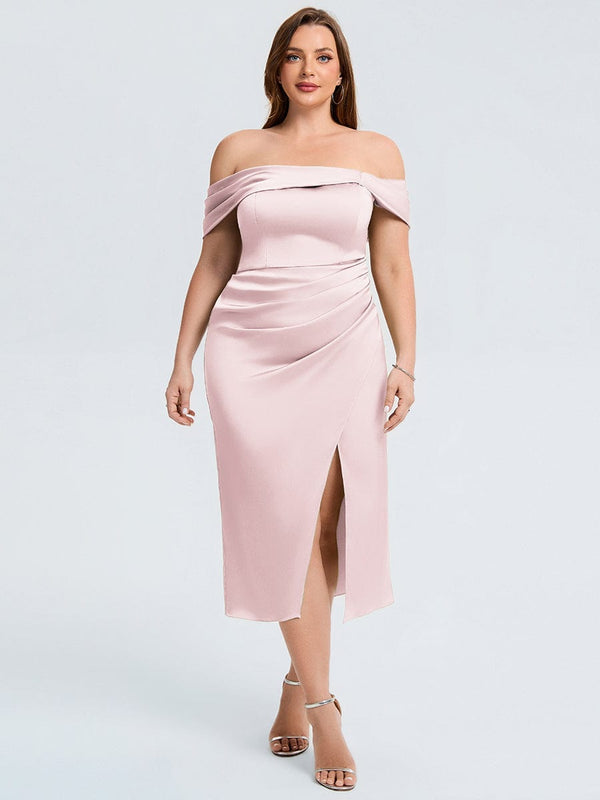 Plus Size Slit Satin Wedding Guest Dress