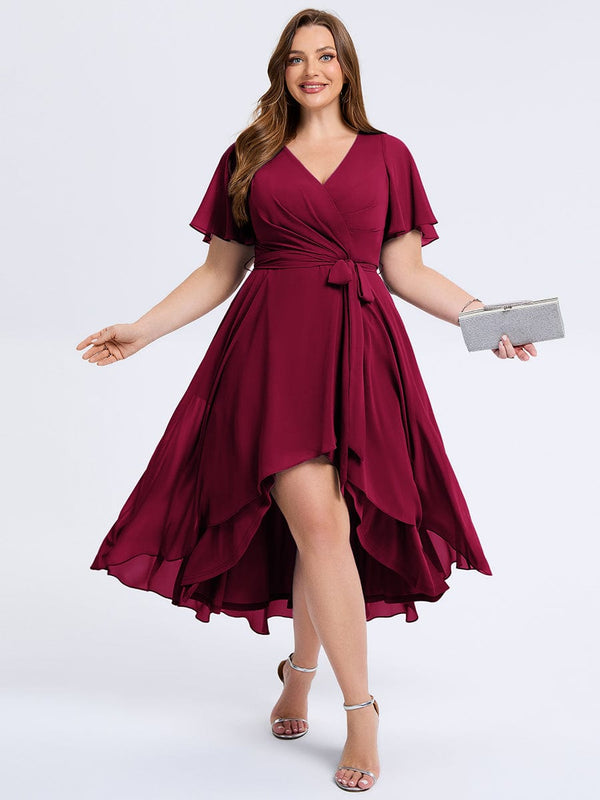 Plus Size Tie Knot High-Low Wedding Guest Dress