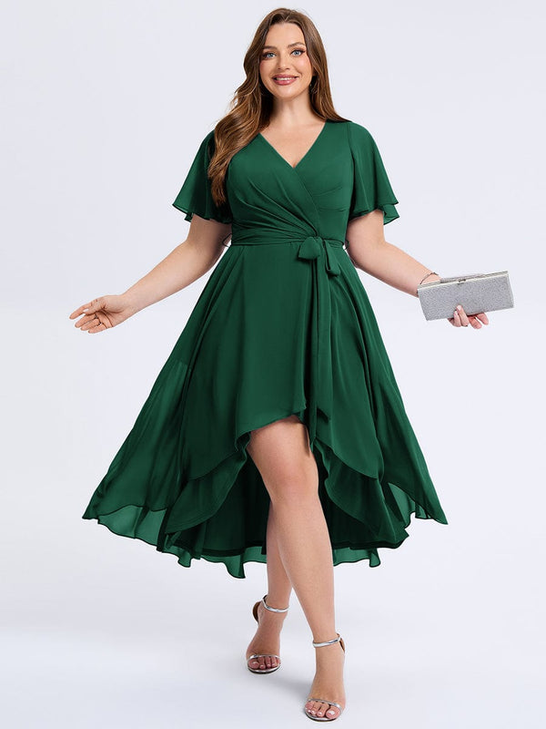 Plus Size Tie Knot High-Low Wedding Guest Dress