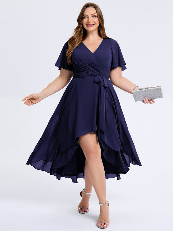 Plus Size Tie Knot High-Low Wedding Guest Dress