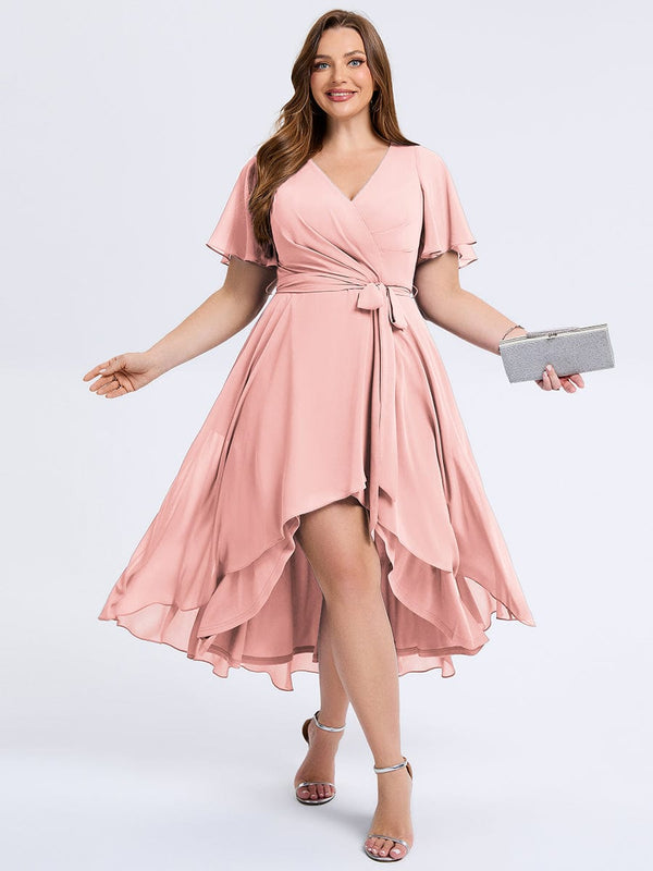 Plus Size Tie Knot High-Low Wedding Guest Dress