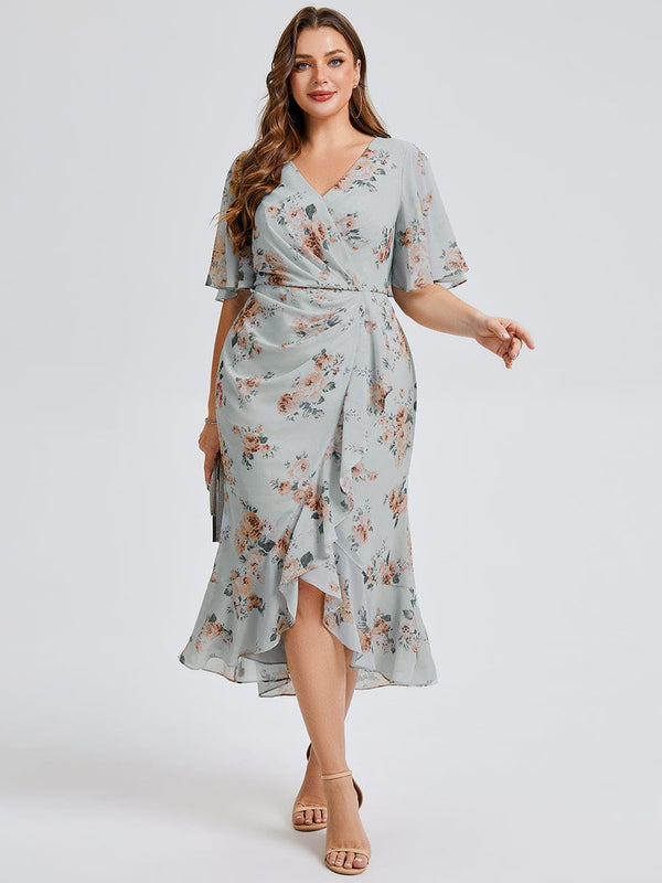 Plus Size Floral Chiffon Wedding Guest Dress