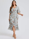 Plus Size Floral Chiffon Wedding Guest Dress