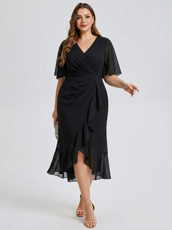 Plus Size Floral Chiffon Wedding Guest Dress