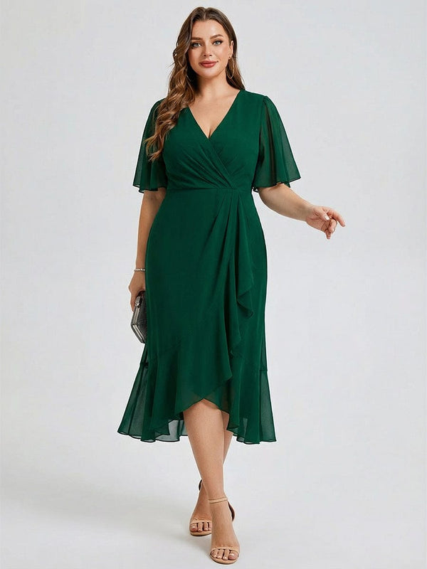 Plus Size Floral Chiffon Wedding Guest Dress