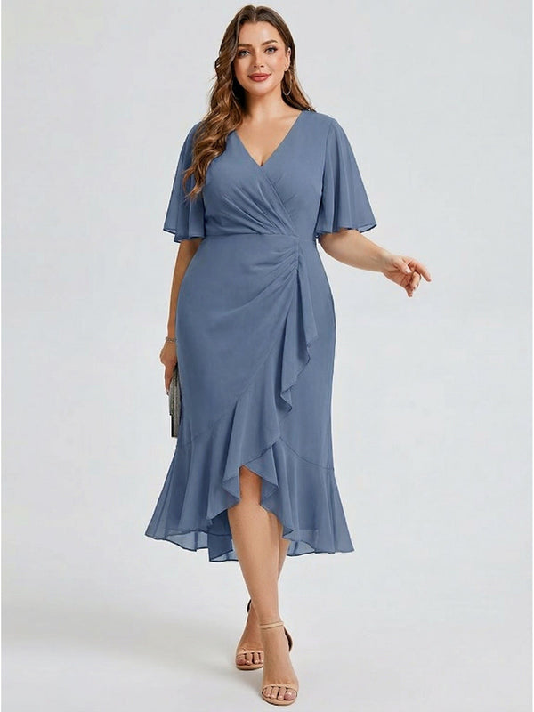 Plus Size Floral Chiffon Wedding Guest Dress