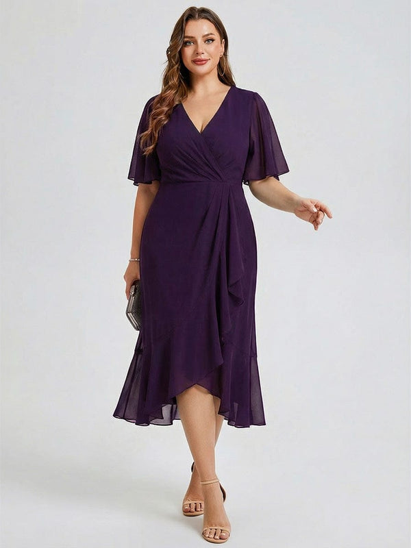 Plus Size Floral Chiffon Wedding Guest Dress