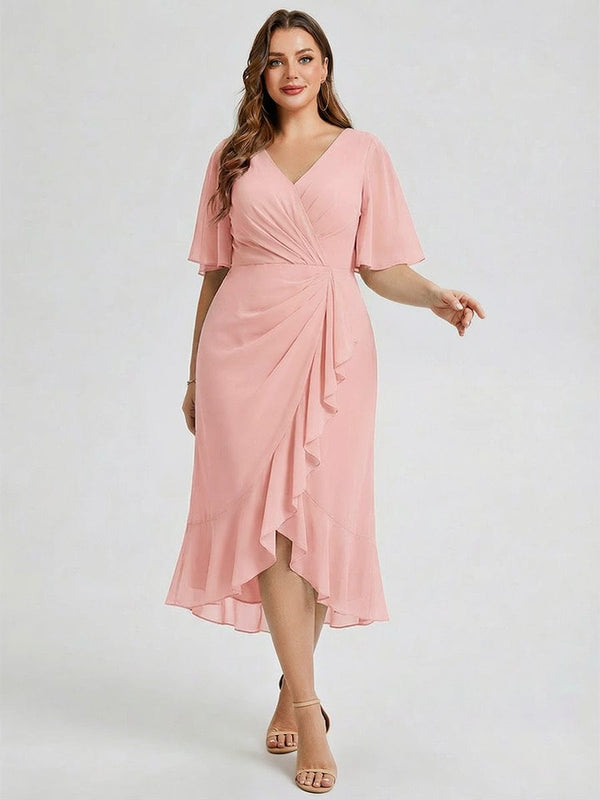 Plus Size Floral Chiffon Wedding Guest Dress