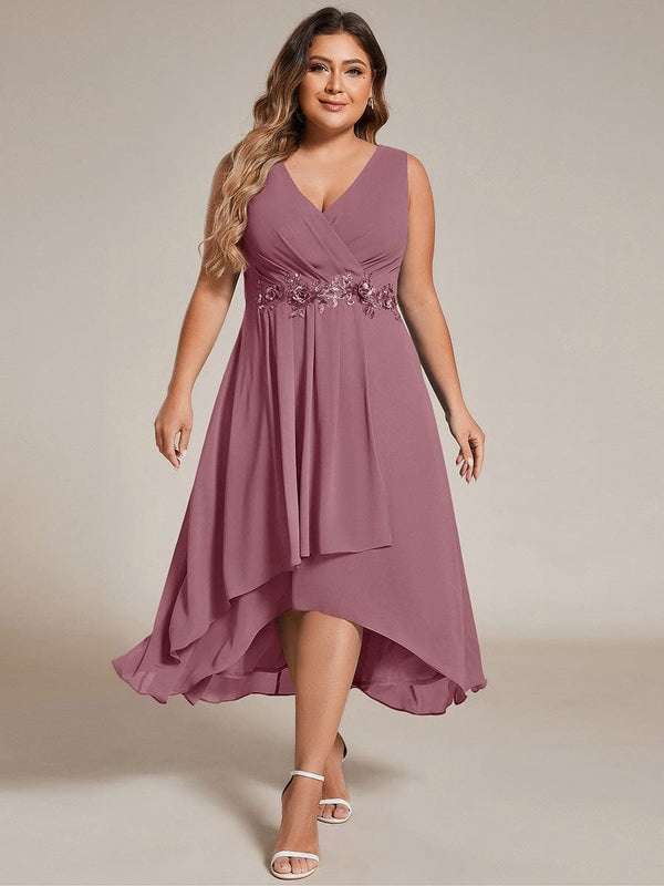Plus Size Chiffon V Neck Sleeveless Wedding Guest Dress