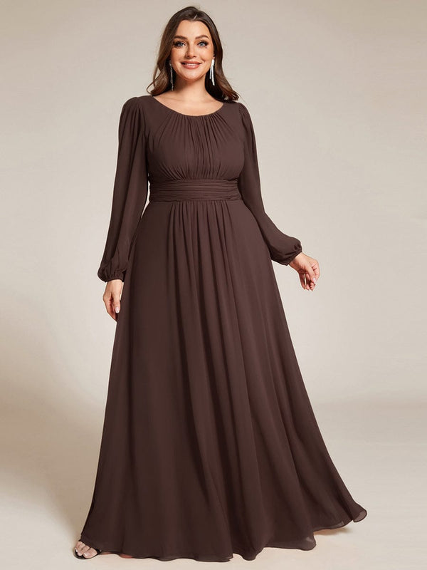 Plus Size Sheer Long Sleeve Pleated Floor Length Bridesmaid Dress