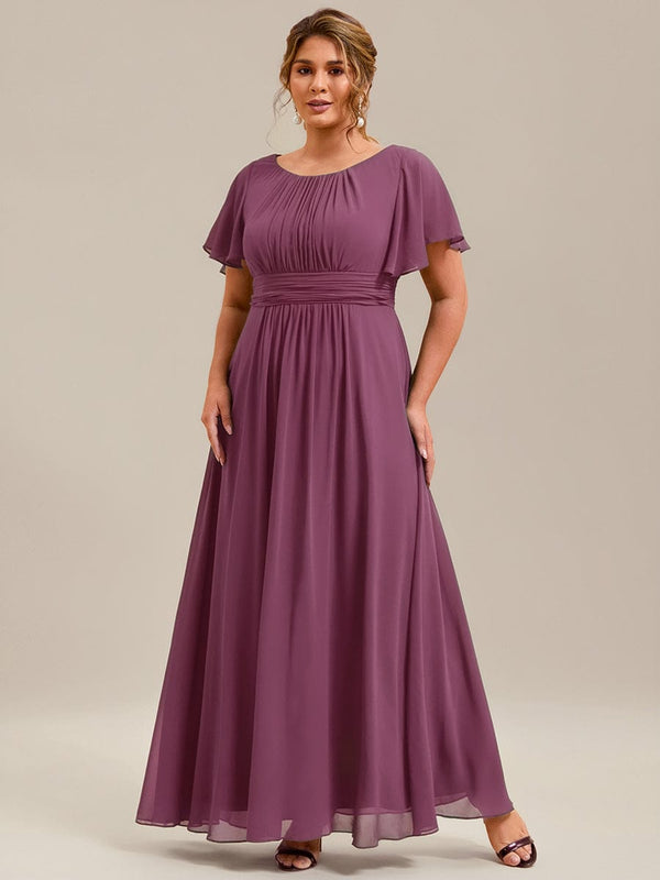 Plus Size Simple Chiffon Pleated A-Line Round Neckline Bridesmaid Dress