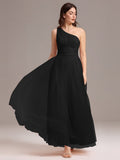 Designer A-line One Shoulder Maxi Tulle Evening Dress