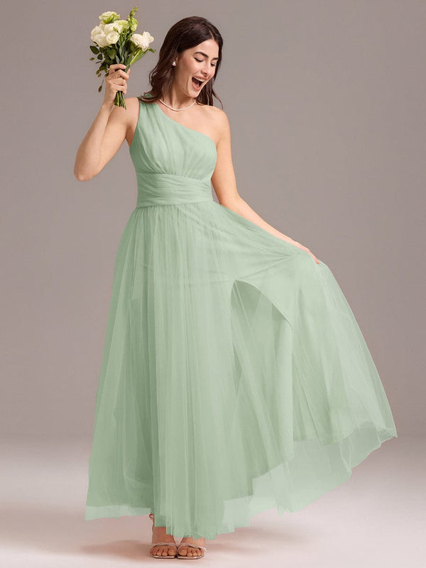Designer A-line One Shoulder Maxi Tulle Evening Dress