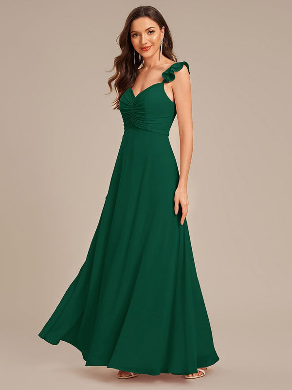 Lettuce Trim Chiffon Ruffled Bridesmaid Dress