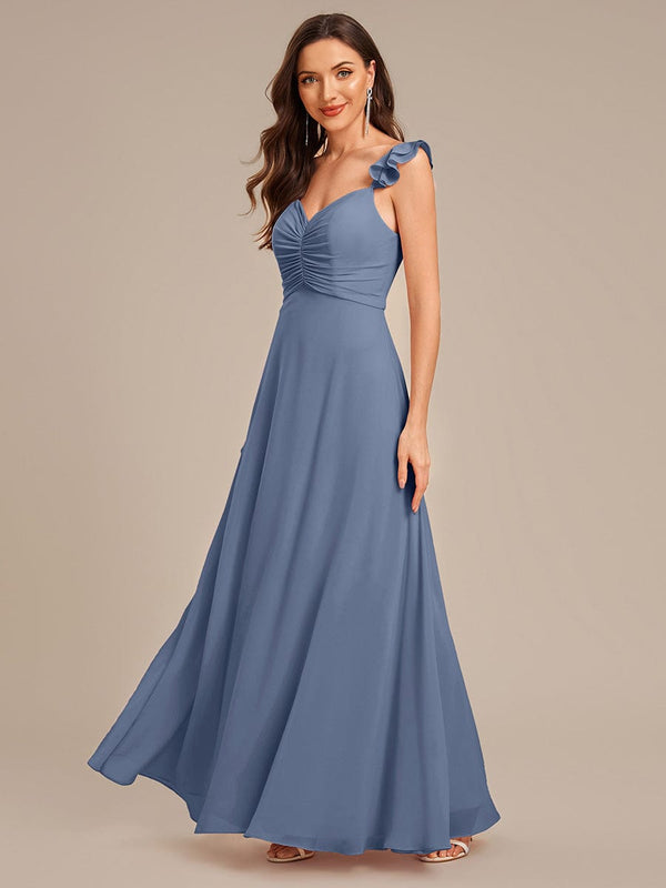 Lettuce Trim Chiffon Ruffled Bridesmaid Dress