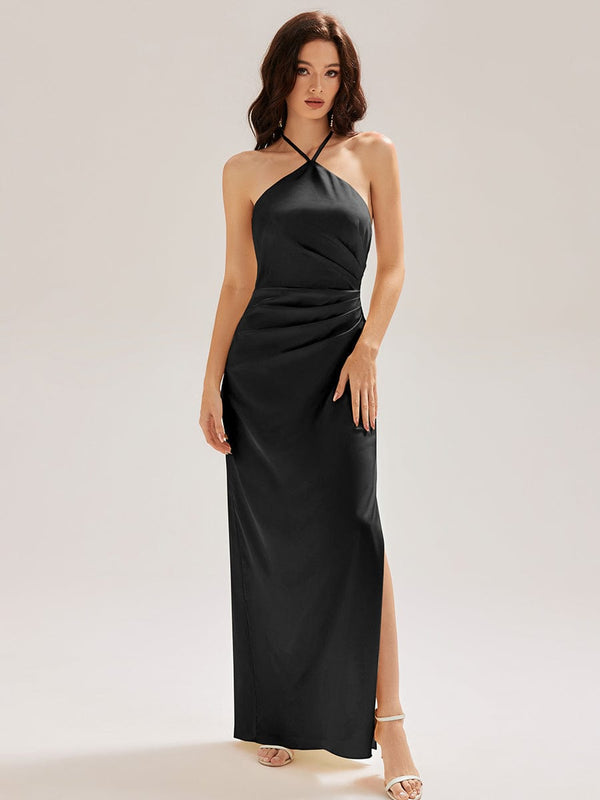 Halter Satin Bridesmaid Dress