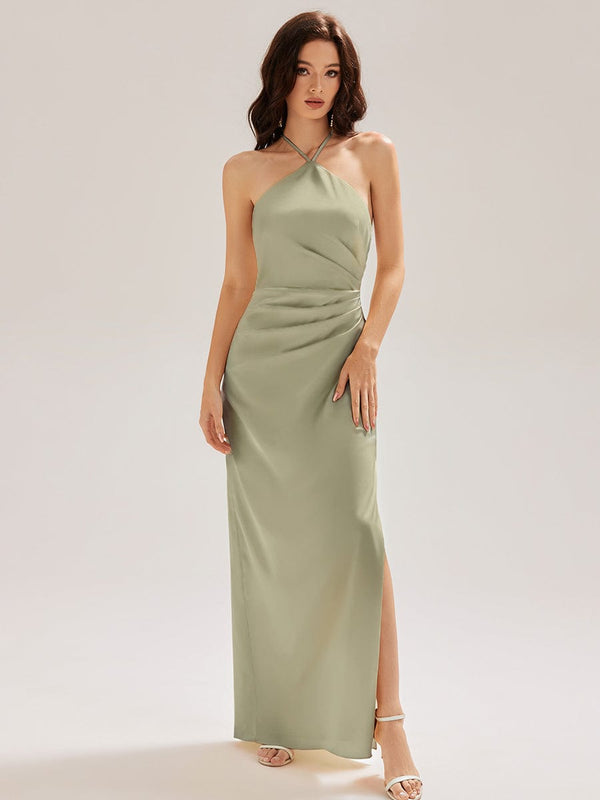 Halter Satin Bridesmaid Dress