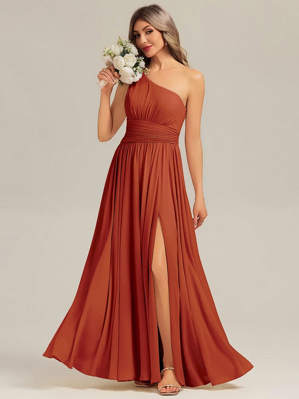 Designer Thigh-High Slit Chiffon Bridesmaid Dress