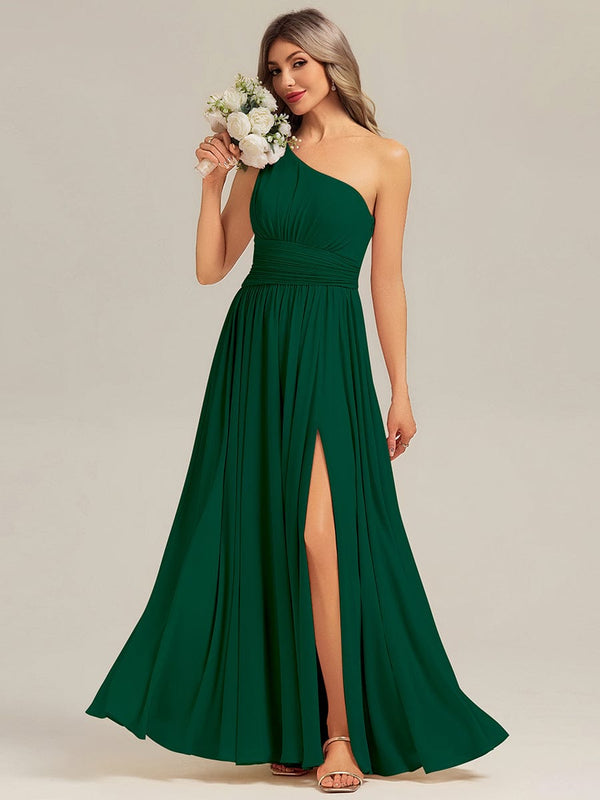 Designer Thigh-High Slit Chiffon Bridesmaid Dress