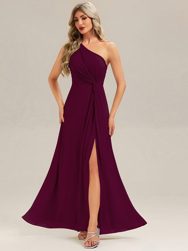 Designer Twist Front One Shoulder Maxi Bridesmaid Dress