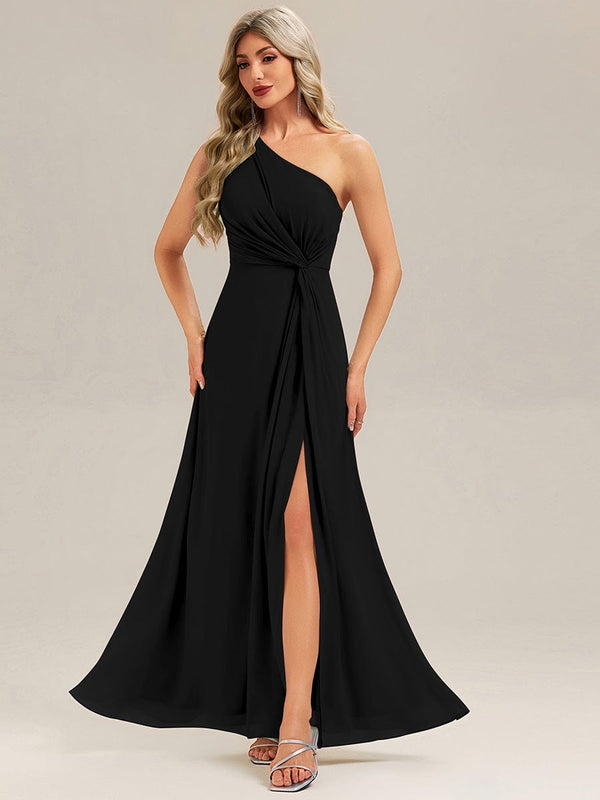 Designer Twist Front One Shoulder Maxi Bridesmaid Dress
