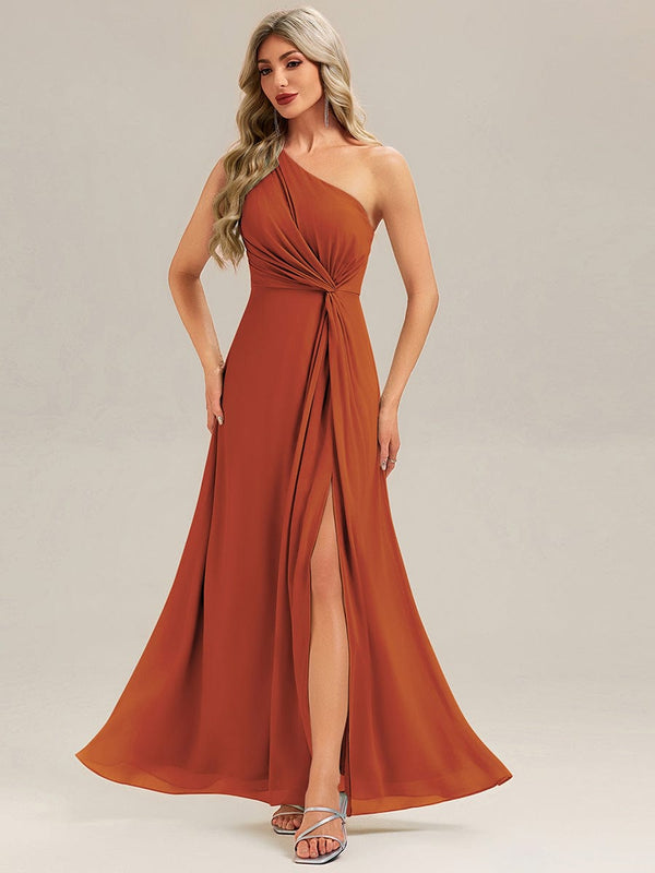 Designer Twist Front One Shoulder Maxi Bridesmaid Dress
