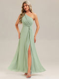 Designer Twist Front One Shoulder Maxi Bridesmaid Dress