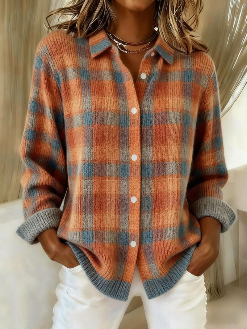 Safiya — Checked Blouse Made from Warm, Soft Hoodie Material