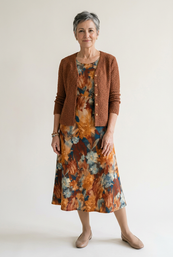 Rosemary Chocolate Floral Dress & Cardigan