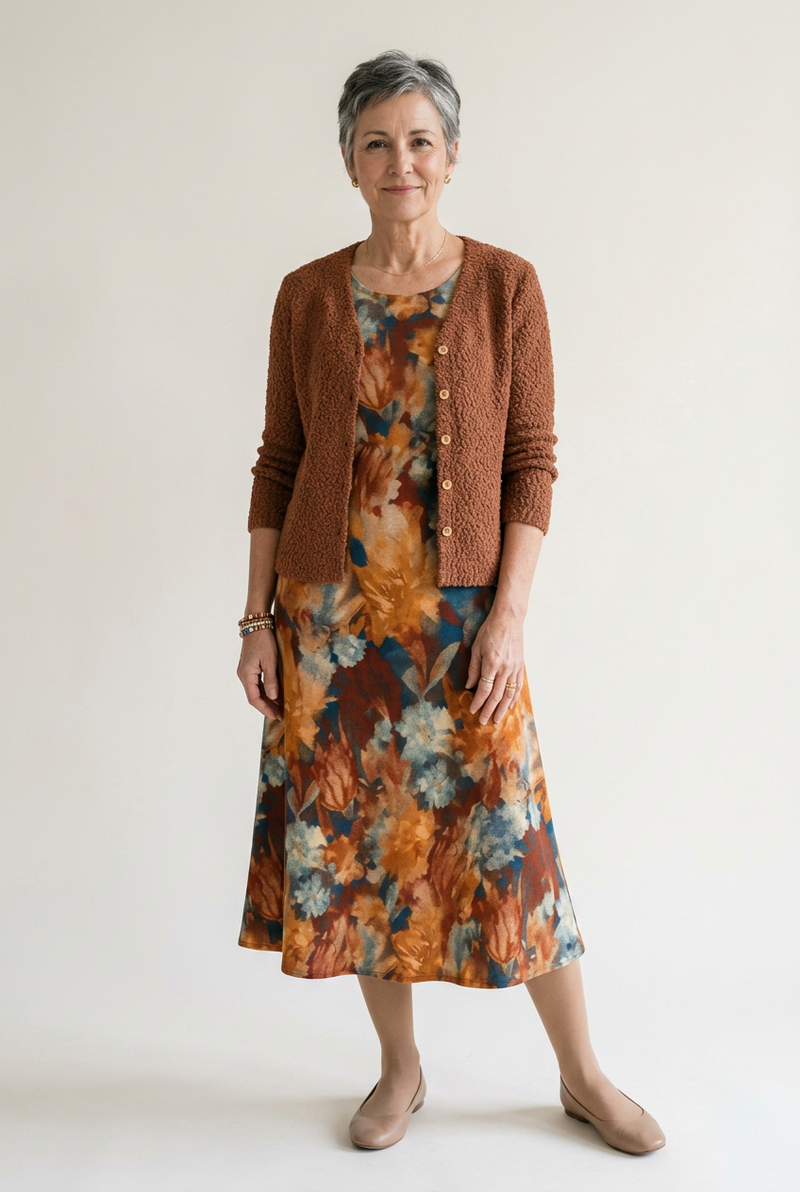 Rosemary Chocolate Floral Dress & Cardigan
