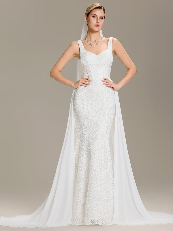 Sweetheart Neck Fishtail Lace Backless Wedding Dresses