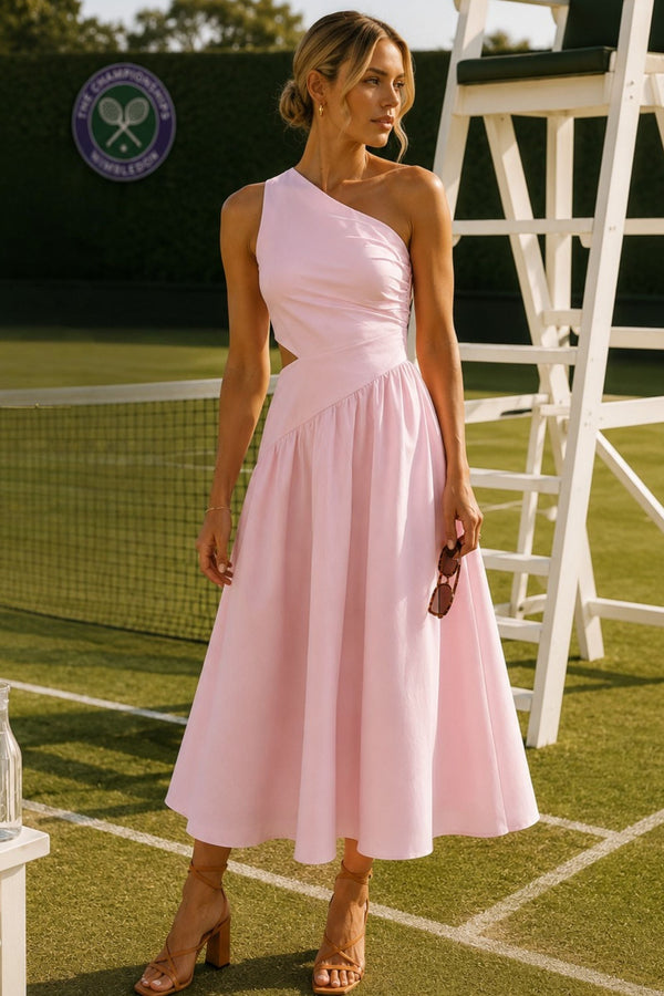 Jasmine Cut Out One Shoulder Dress in Pink