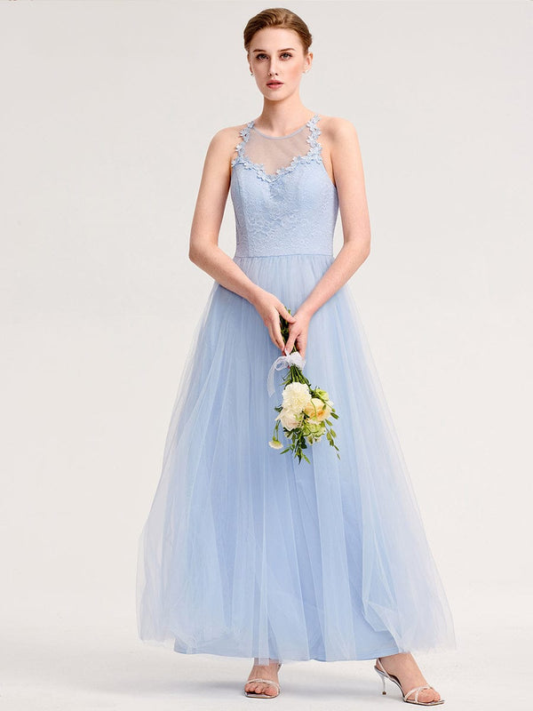 Applique Sleeveless Tulle Bridesmaid Dress