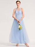 Applique Sleeveless Tulle Bridesmaid Dress