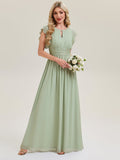 Elegant Open Back Bridesmaid Dress with Ruffled Sleeves
