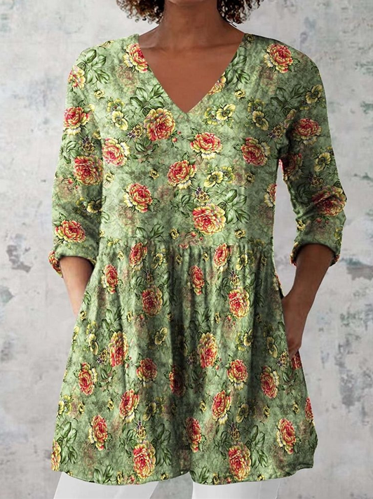 Sarah — Long Blouse with V-Neck